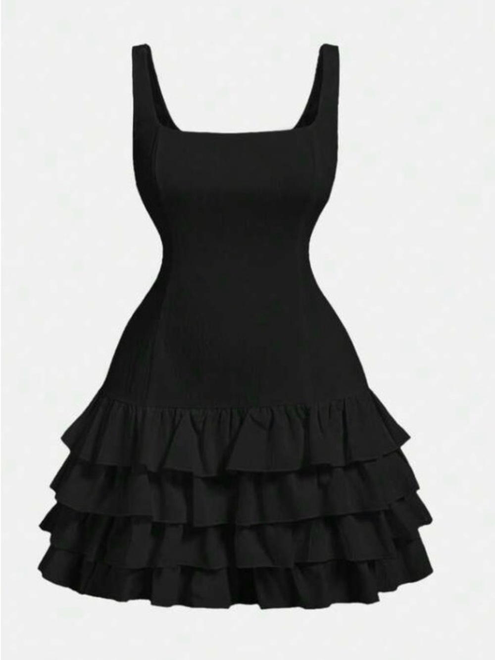 SHEIN Black Square Neck Ruffle Tiered Midi Dress